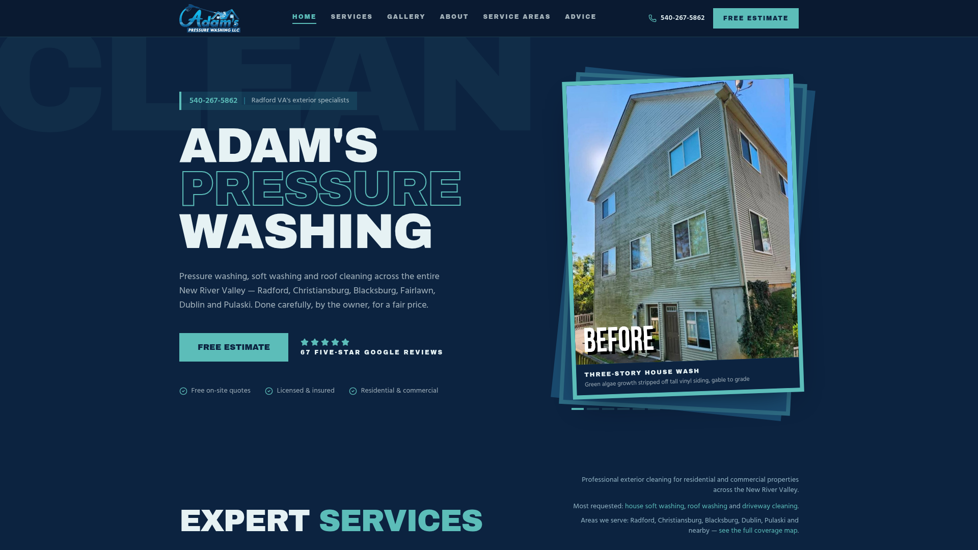 Adam's Pressure Washing website preview